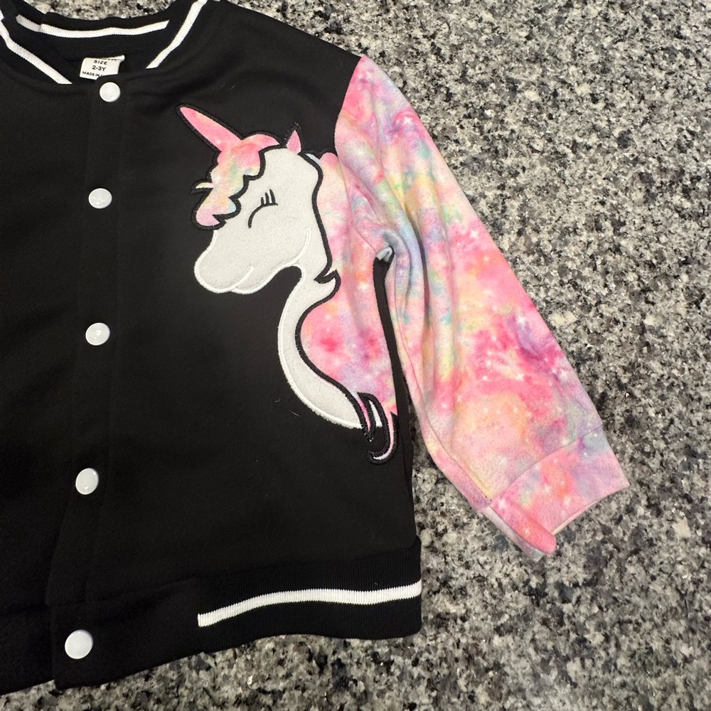 Shein baby Girls 2-3T Unicorn Varsity Waist Length Jacket. Tags off never worn.
